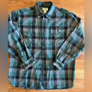 Vintage L.L. Bean Chamois Cloth Shirt Plaid with Patch Repair Cotton L-Reg